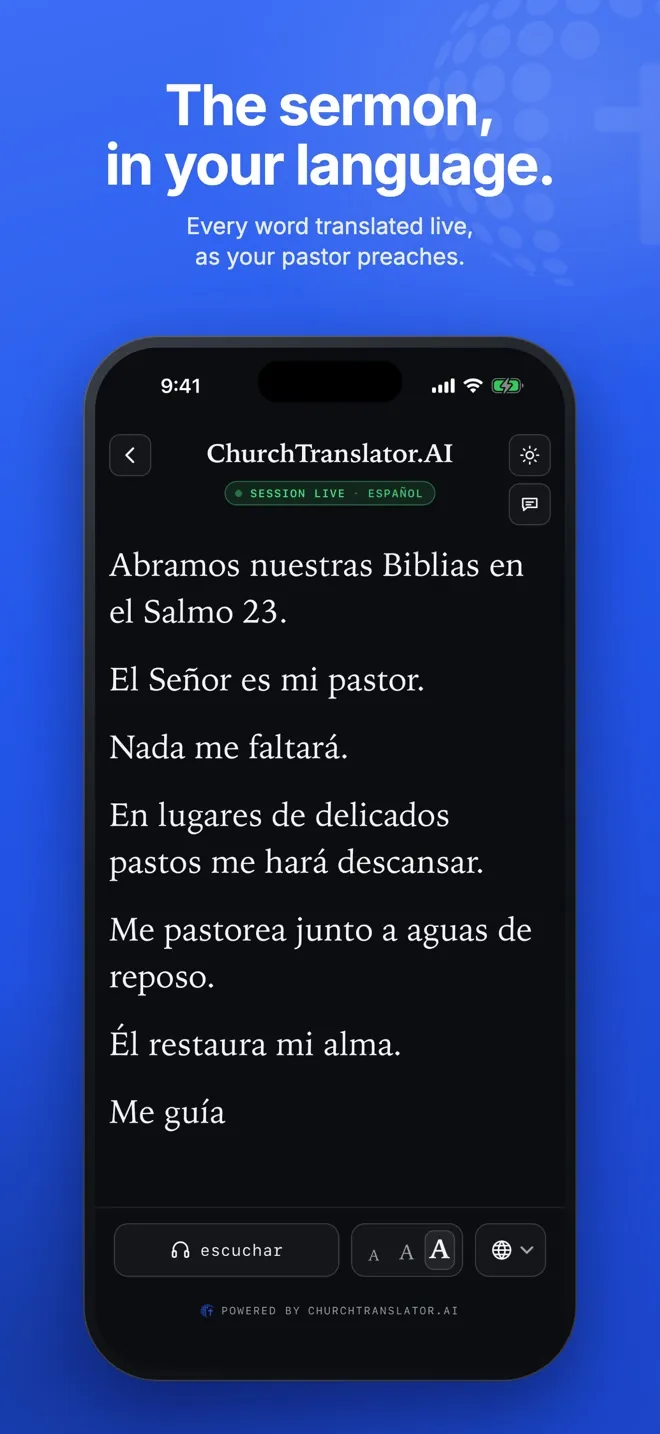 Live Spanish captions of Psalm 23 in the app